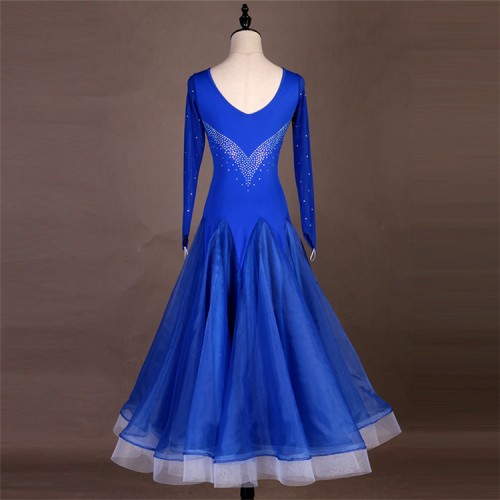Women's girls ballroom dancing dresses female royal blue black rhinestones waltz tango dancing dresses